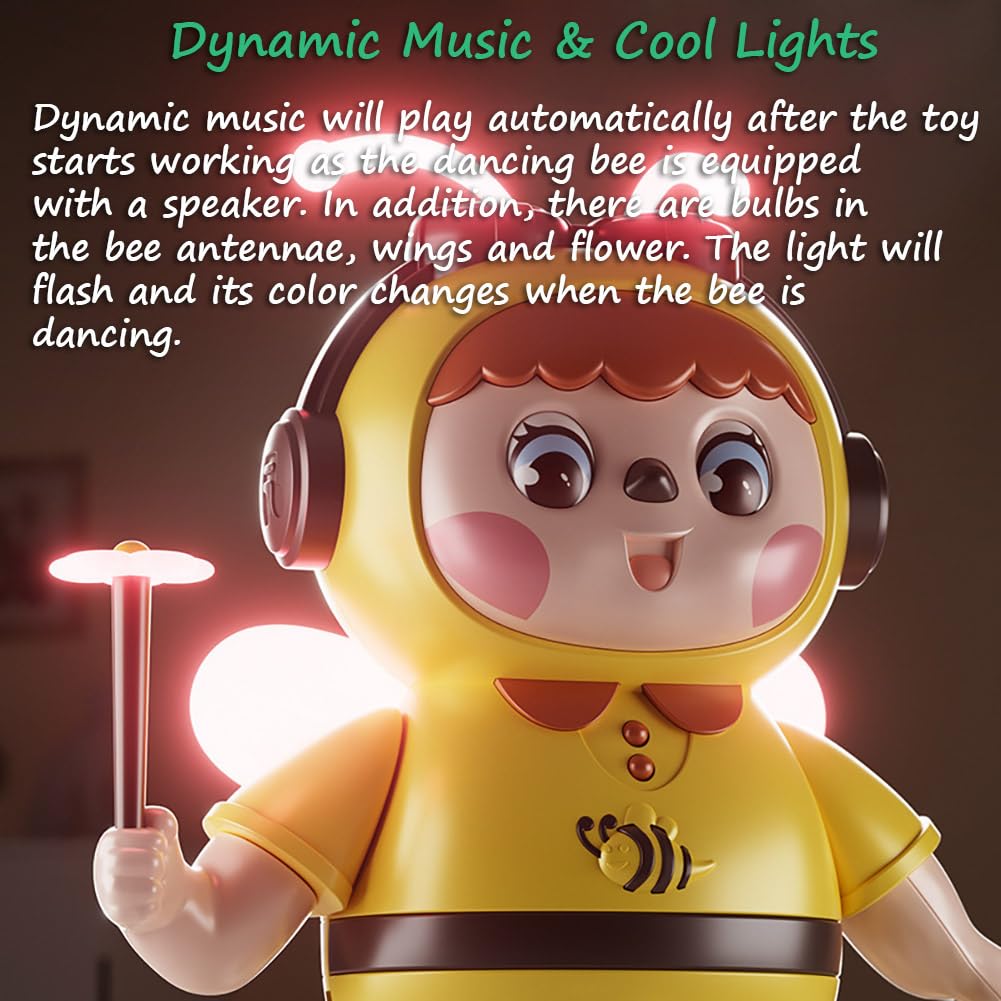 Miracland Dancing Bee Musical Toy - Baby Crawling Robot with Cool Lights & Dynamic Music, Moving Legs, Twisting Body & Moving Eyes (Pink Wings)