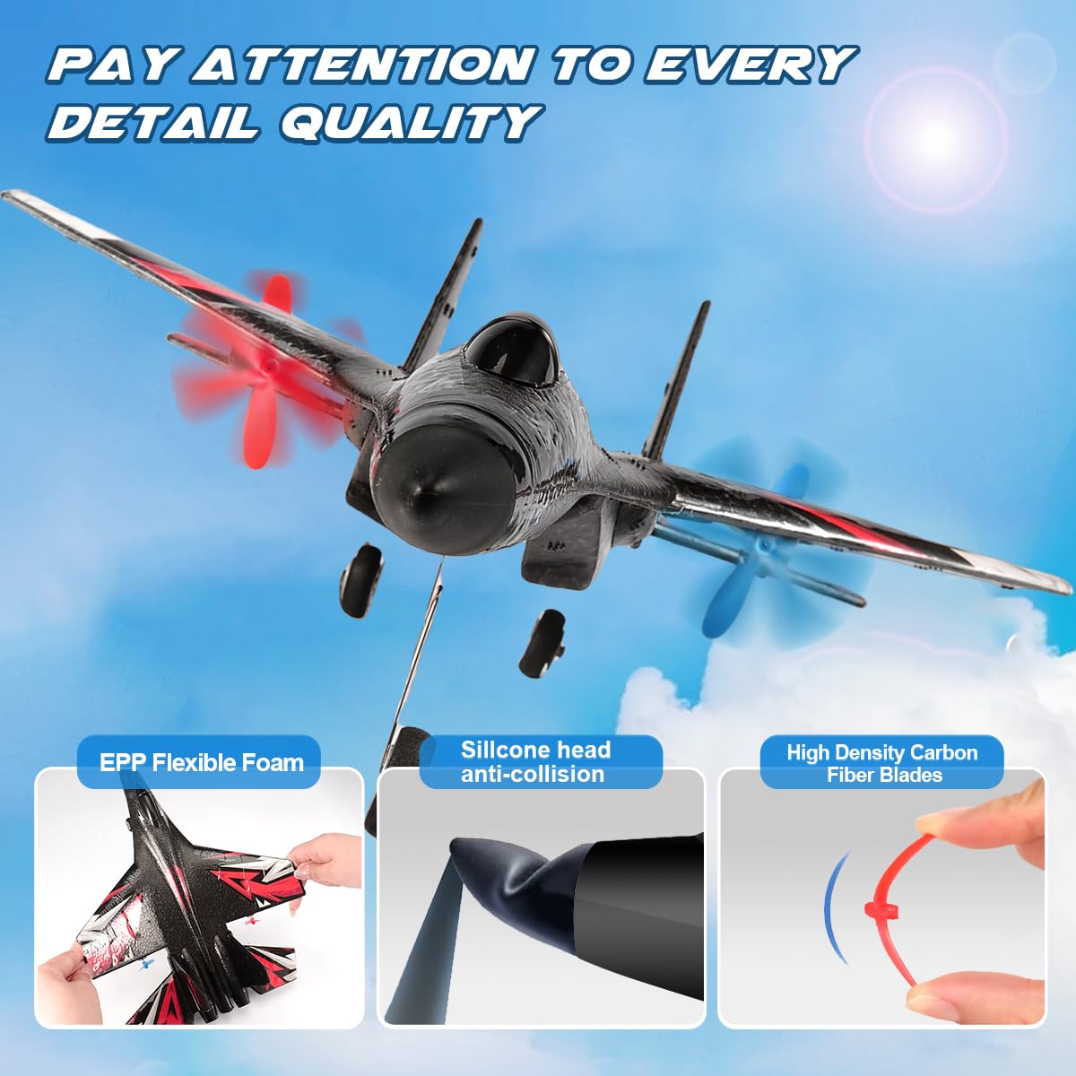 RoofWorld New Upgrade SU27 RC Airplane, Remote Control Fighter Toys, 2.4GHz 6-axis Gyro Stabilizer RTF Glider Aircraft Plane with 2 Batteries Easy to Fly Outdoor Toy for Adults Kids Beginners Boys