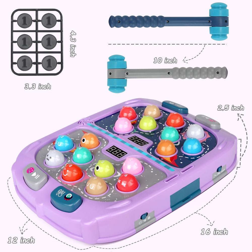 Whack Game Mole for Kids, Toys for 3 4 5 6 7 8+ Year Old Girls Boys, Pounding Toddler Toys for Age 3-8, Birthday Gifts for Girls Age 3 4 5 6 7 8 Years Old, Interactive Toys with 3 Modes, Music, Light