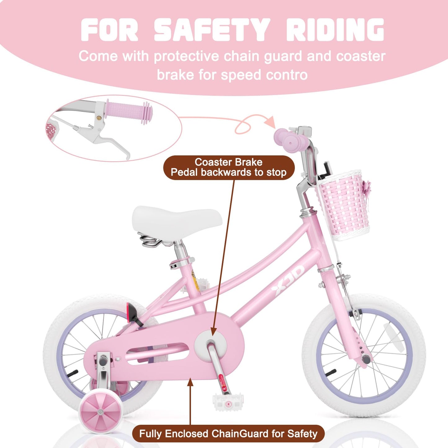 XJD Girls Bike for 2-12 Years Old Kids 12 14 16 20 Inch Toddler Bike, Kids Bike with Training Wheels,Adjustable Seat and Handlebar (12 Inch with Training Wheels, Pink)