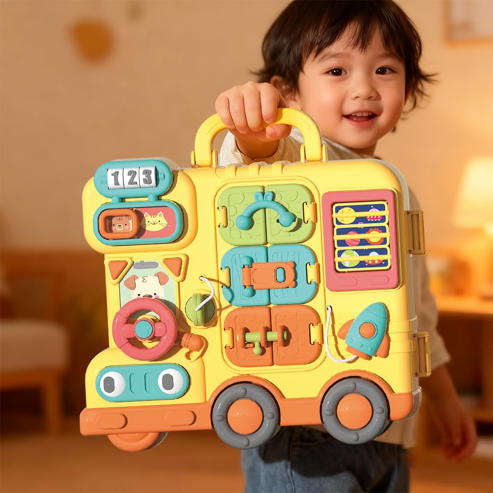 Musical Montessori Busy Board for 1 Year Old to 4 Years Old | 8-in-1 Sensory Gameplay | Educational Toys for Babies | Fine Motor Skills, Thinking & Senses | Toddler Busy Board Gift for Girls & Boys
