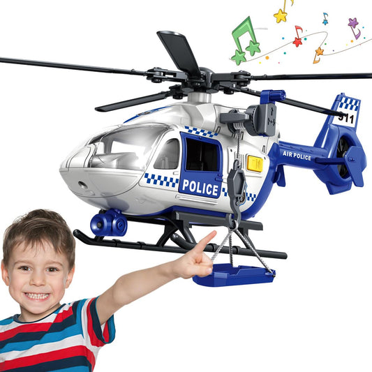 Police Helicopter Toys for Boys with Hanging Basket Toy Airplane Army Toys with Lights and Sound Rescue Vehicles Toys for Kids Aged 3 4 5 6 7