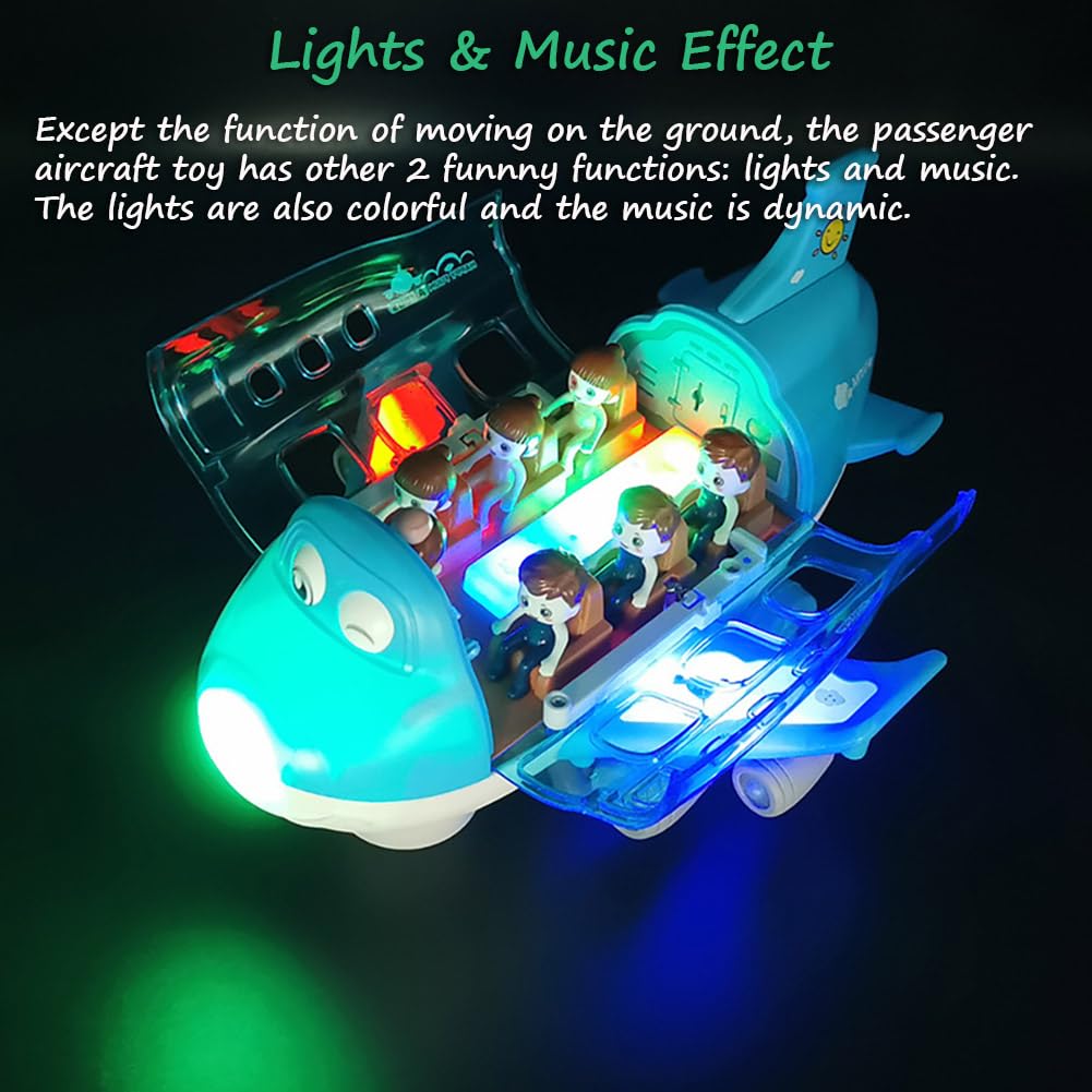 Miracland Airliner Musical Aircraft Simulation Model, 360 Rotation Jet With Lights & Music, Universal Wheel, 1 Air Hostess and 2 Passengers (Blue)