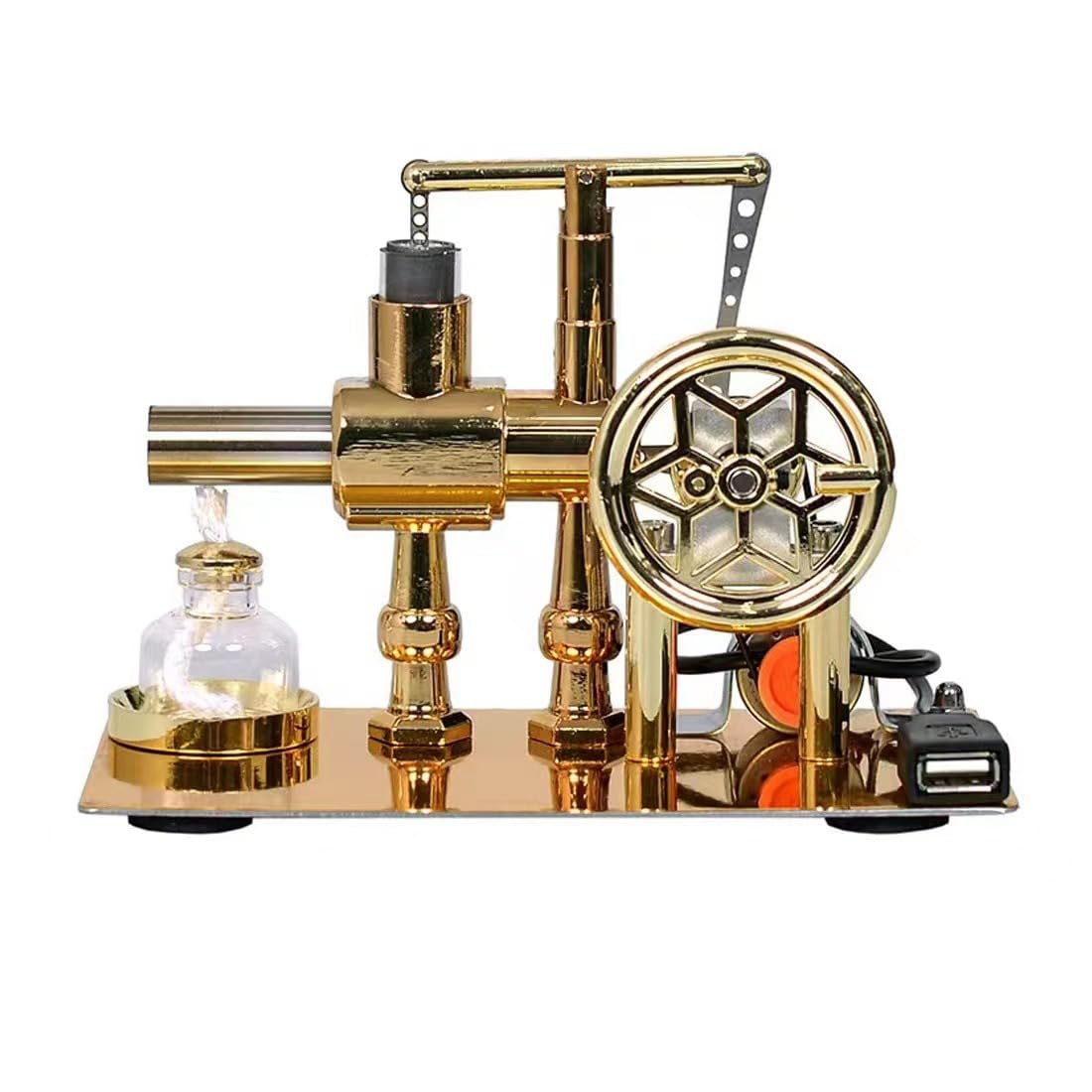 PUOSUO Hot Air Stirling Motor Power Generator Alpha Engine Model with LED Lights Kit Teaching Stirling Engine Kit for Adults Desktop Educational (D)