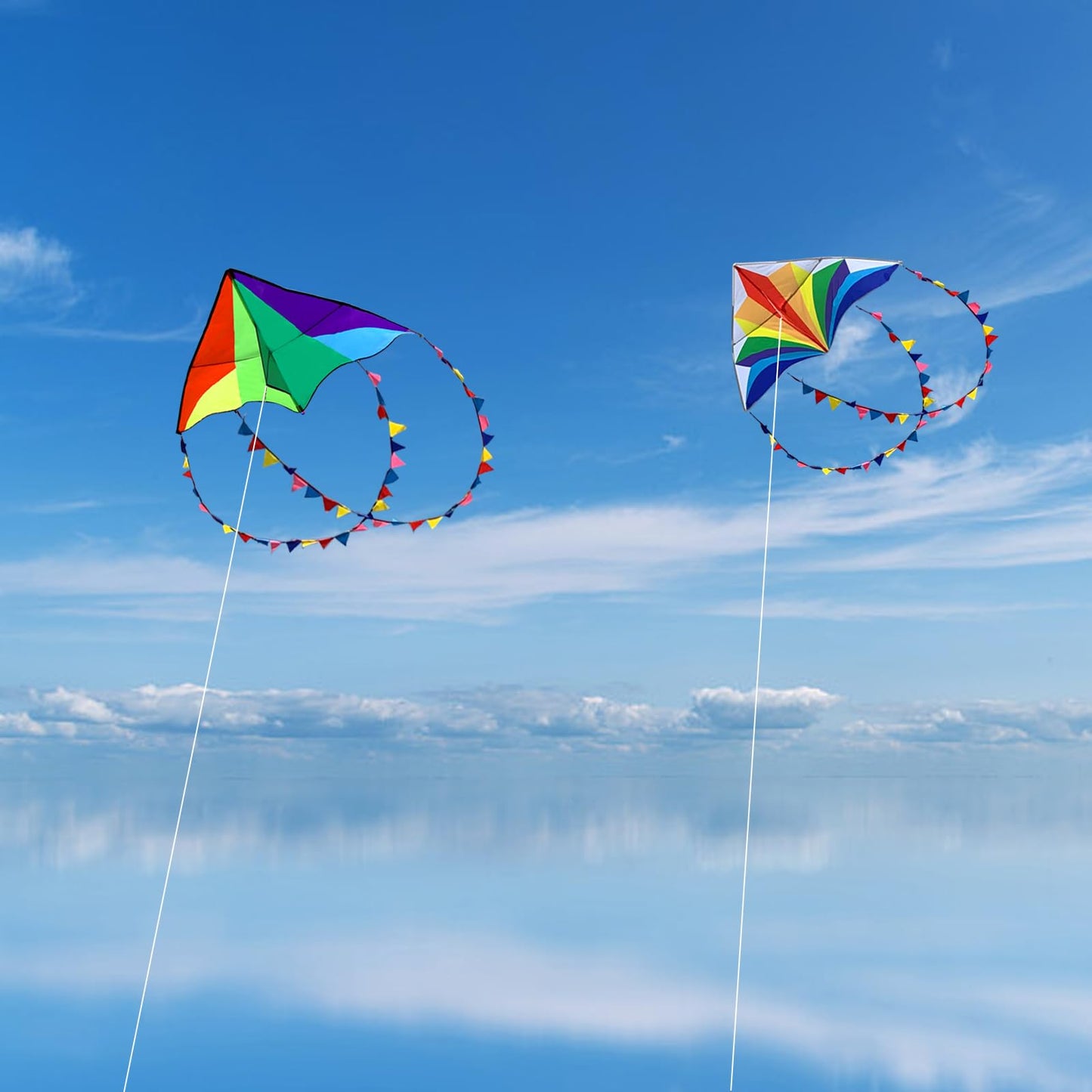 Flying Hoofer Large Rainbow Delta Kites for Kids & Adults,Single Line Beach Kite for Kids Ages 4-8 & 8-12,Easy Fly Kite for Toddlers and Beginners(2 Pack).