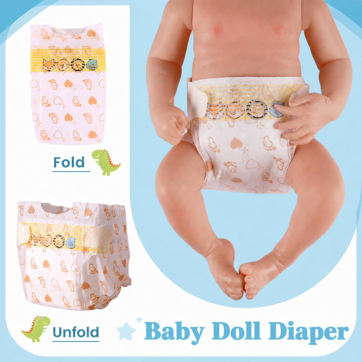 BABESIDE Baby Doll Accessories for 17-22 Inch Dolls – 18 Piecs Dinosaur Reborn Baby Doll Accessories Set with Baby Doll Clothes, Backpack, Feeding Set, Birthday Gift for Boys & Girls,No Doll