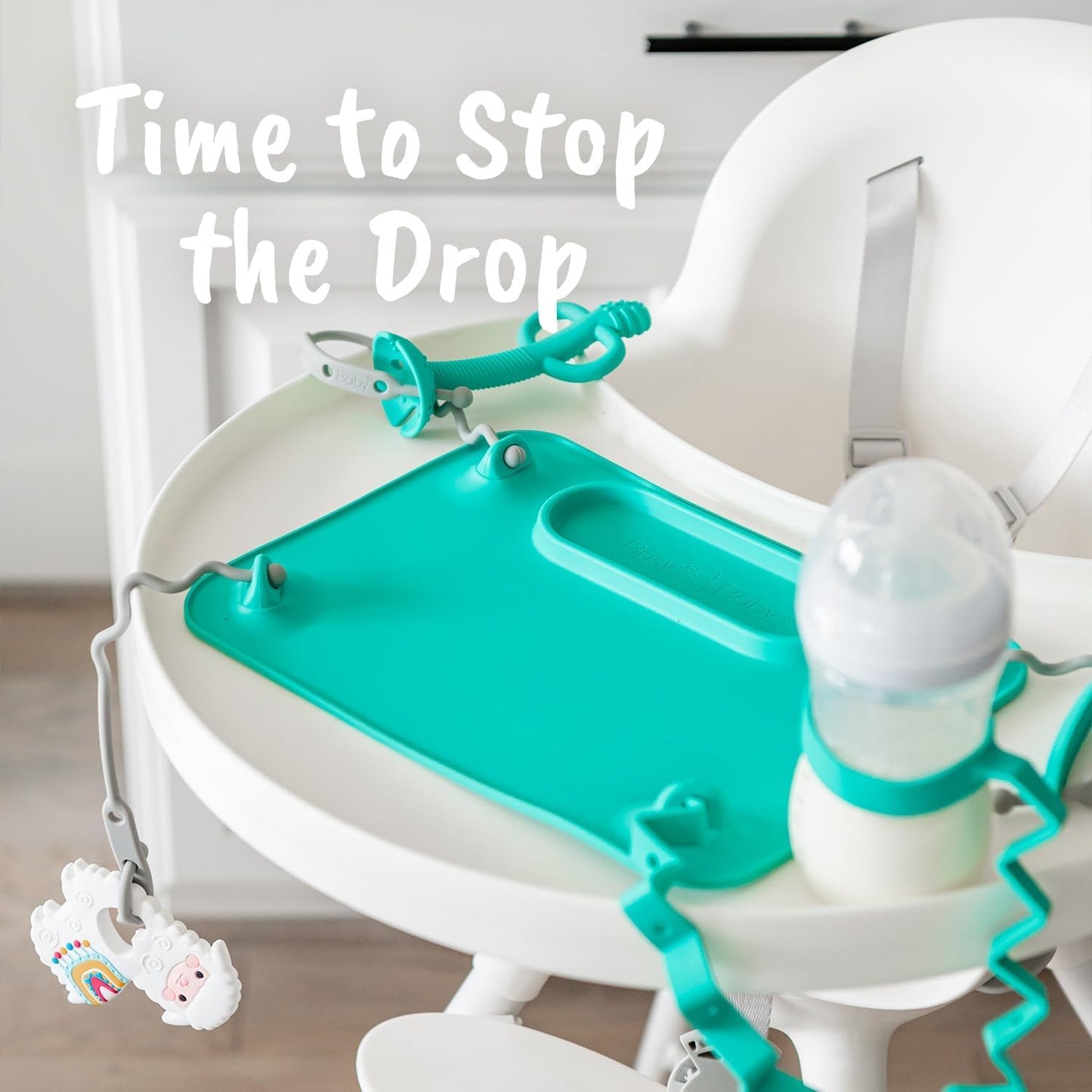 Busy Baby Teething Spoon - 2-in-1 Teether and Training Spoon for Self Feeding, Dishwasher Safe, BPA Free, Food Grade Silicone (Spearmint)