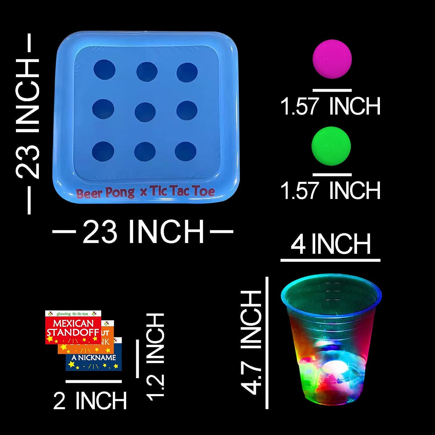 Ahuimeius 23 x 23 Inch Glowing Pool Party Rack Tic Tac Toe Floating Rafts, Swimming Pool Pong Party Game Drinking Game and Drink Holder, Includes 1 Rafts 9 Cups and 10 Pong Balls, Flashing Color 1