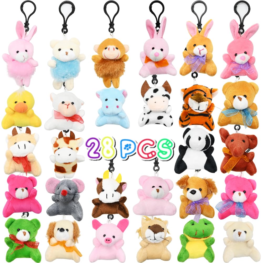 LUKBERA 28 Packs Plush Animals Keychain, Stuffed Animals Keychain Toys for Valentine's Day Easter Egg Fillers Classroom Exchange Gifts Goodie Bag