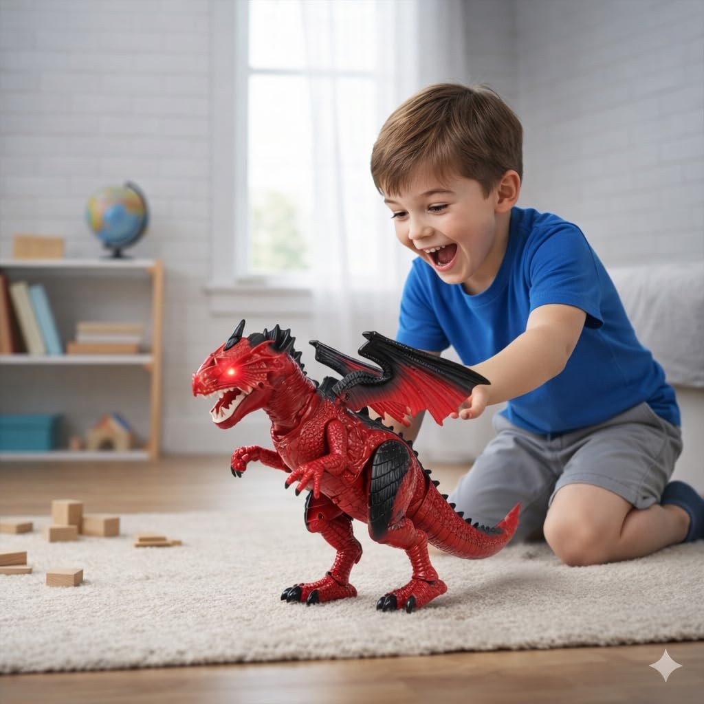 Liberty Imports Walking Dragon Toy - Interactive Robotic Fire Dragon Large 18” Battery Operated Figure with Flapping Wings, Roaring Sounds, and Light Up Eyes for Kids (Walking Dragon)