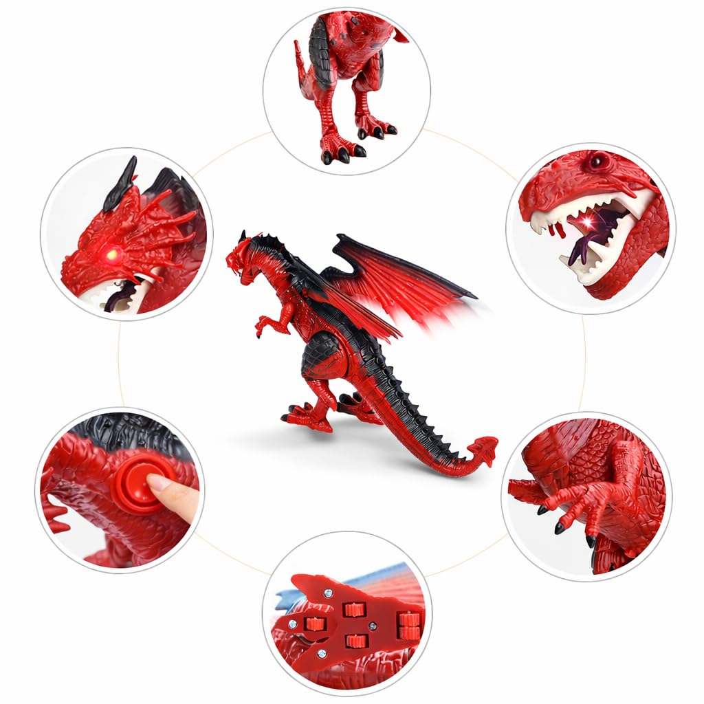 Liberty Imports Walking Dragon Toy - Interactive Robotic Fire Dragon Large 18” Battery Operated Figure with Flapping Wings, Roaring Sounds, and Light Up Eyes for Kids (Walking Dragon)