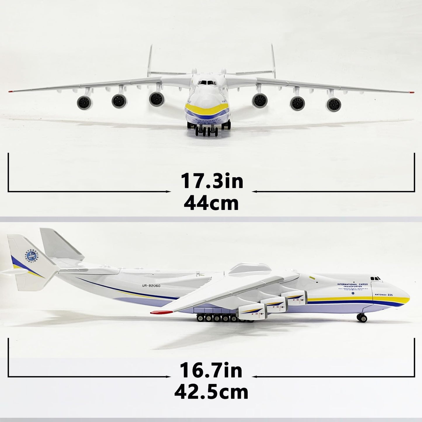 Mahfisj 1:200 Scale AN225 Model Airplane，Openable Cabin, 17-inch Length, Resin Aircraft Model Toy for Gifts and Collections (an225-1)