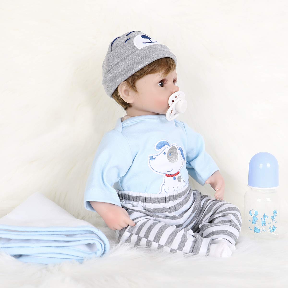 ENADOLL Reborn Baby Doll Realistic Silicone Vinyl Baby Blue Dog Boy 16 inch Weighted Soft Body Lifelike Doll Gift Set for Ages 3+