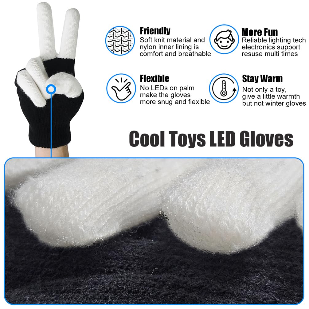 Luwint LED Light Up Gloves for Kids, Flashing Sensory Toys for Autism, Cool Glow Christmas Gifts for Boys Girls 6-8 8-12 Years Old