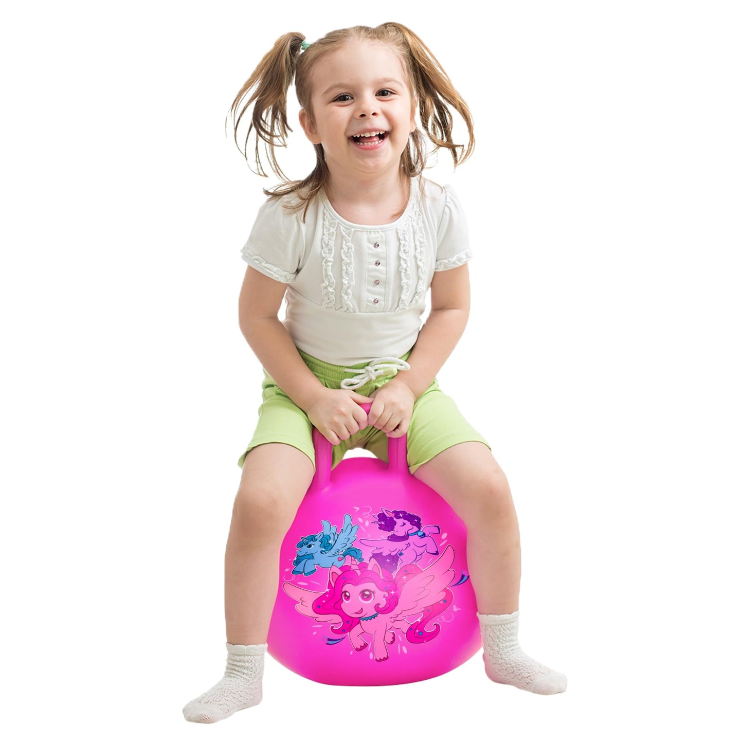 U&C Planet Hopper Ball, 18 inches Bouncy Ball with Handle for Kids Age 3-6, Hoppity Hop Sit and Bounce Jumping Hopping Toys with Pump & Gift Box, Great Gift for Boys Girls, Pink Unicorn