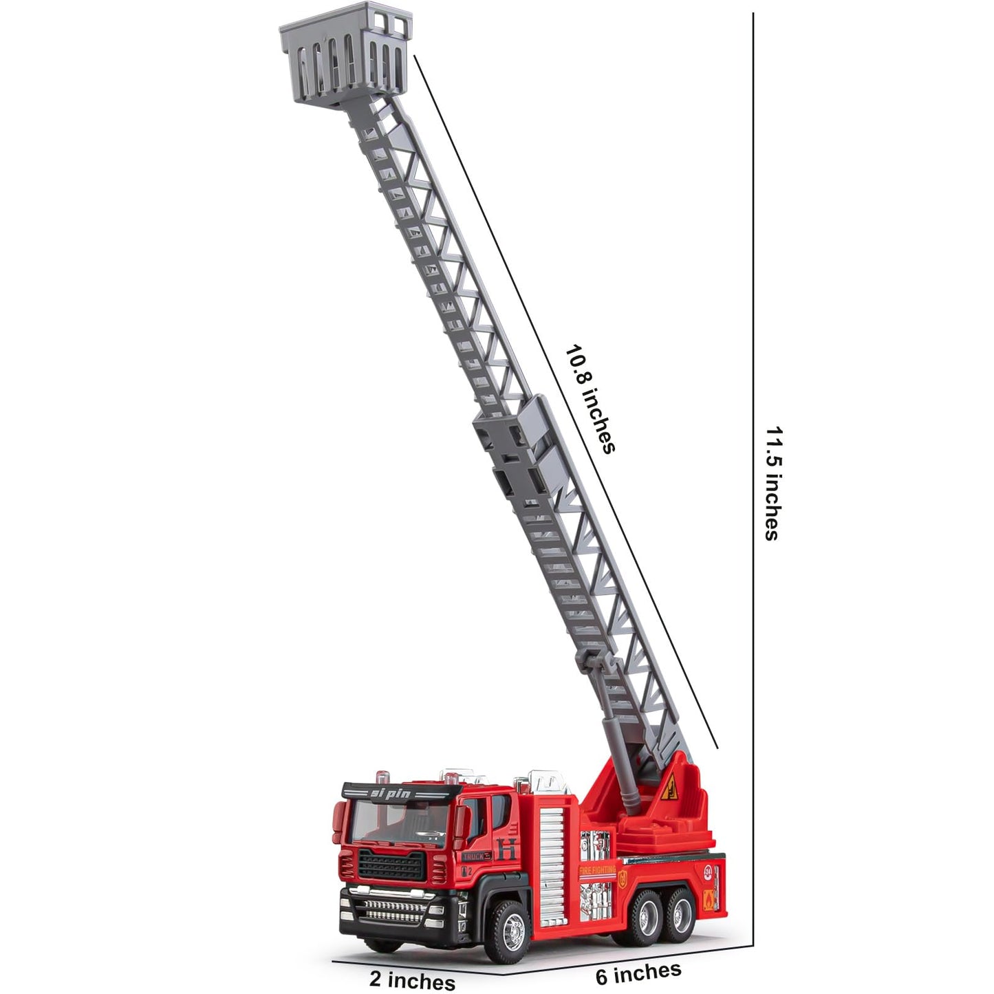 TAKGUD 4 Packs Metal Fire Trucks Playsets, Mini Friction Powered Vehicle, Including Fire Engine, Ladder Truck, Die-cast Tank, Tow, Realistic Design for Toddlers Boys, Kids Aged 3+ Years Old