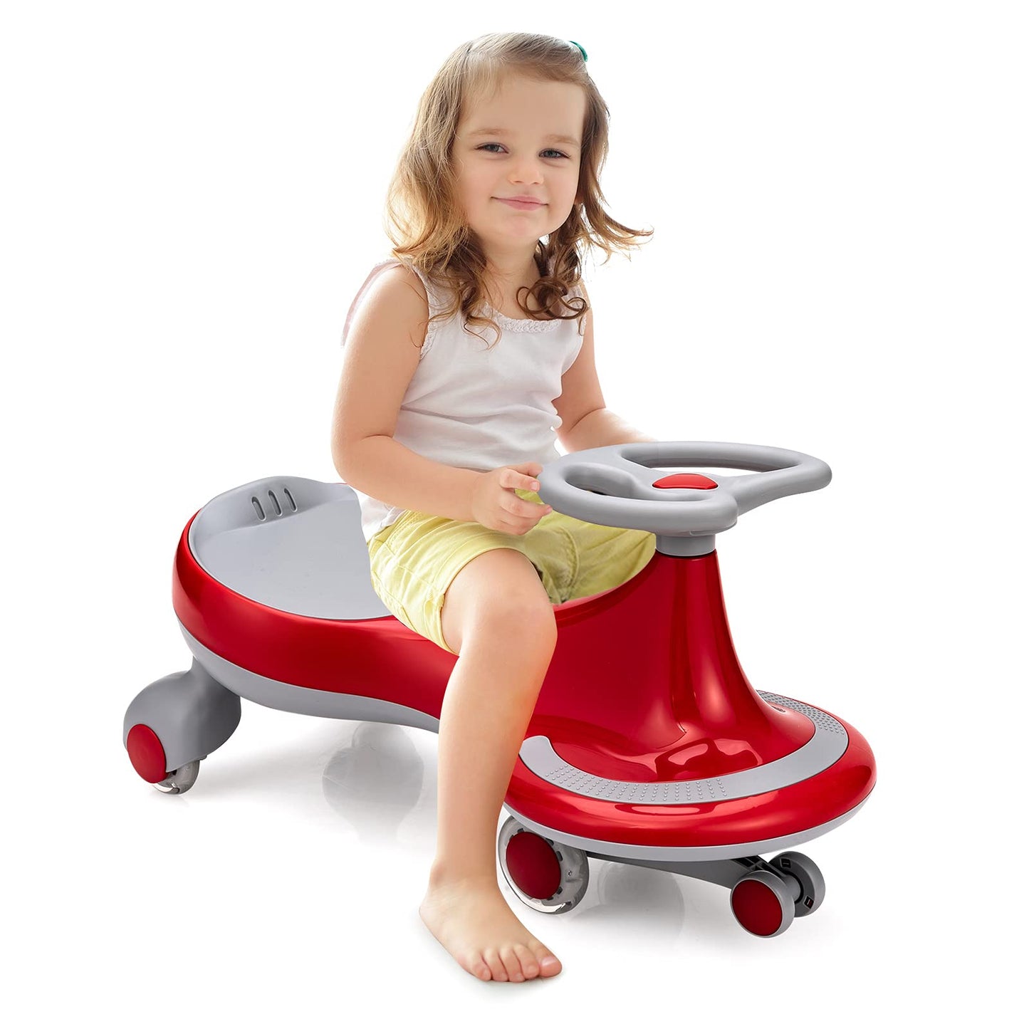 HONEY JOY Wiggle Car, 2 in 1 Swing Car for Kids, LED PU Flashing Wheels, No Batteries, Gears or Pedals, Uses Twist, Turn, Ride On Toy for Toddlers Boys Girls 3 Years and Up (Red)