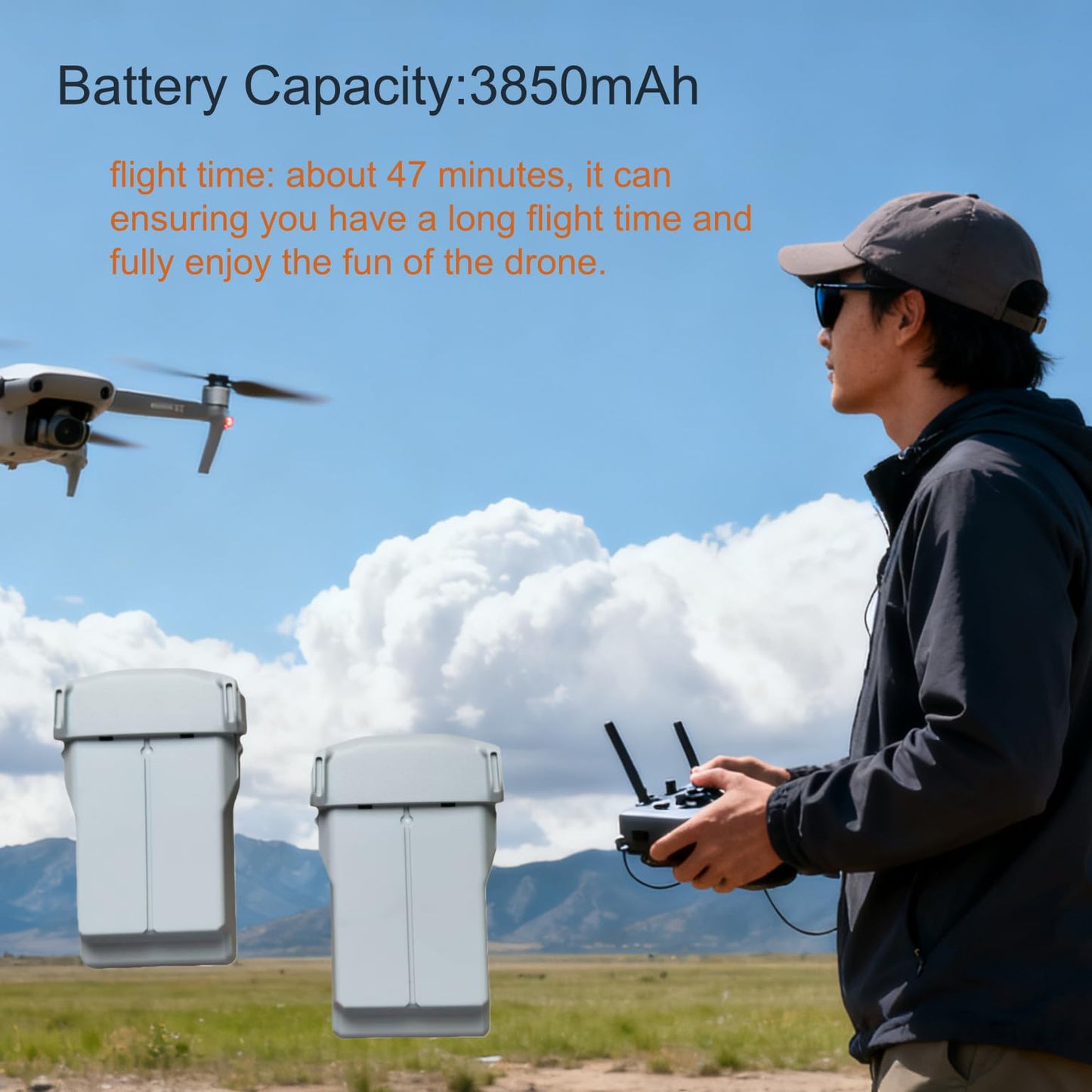 Taoke 2 Pack Intelligent Flight Battery for Mavic Mini 4 Pro /3/3 Pro Drone Battery 3850mAh, Accessories Batteries for Mini 3/Pro/ 4 Pro, 47 Minutes Flight Time