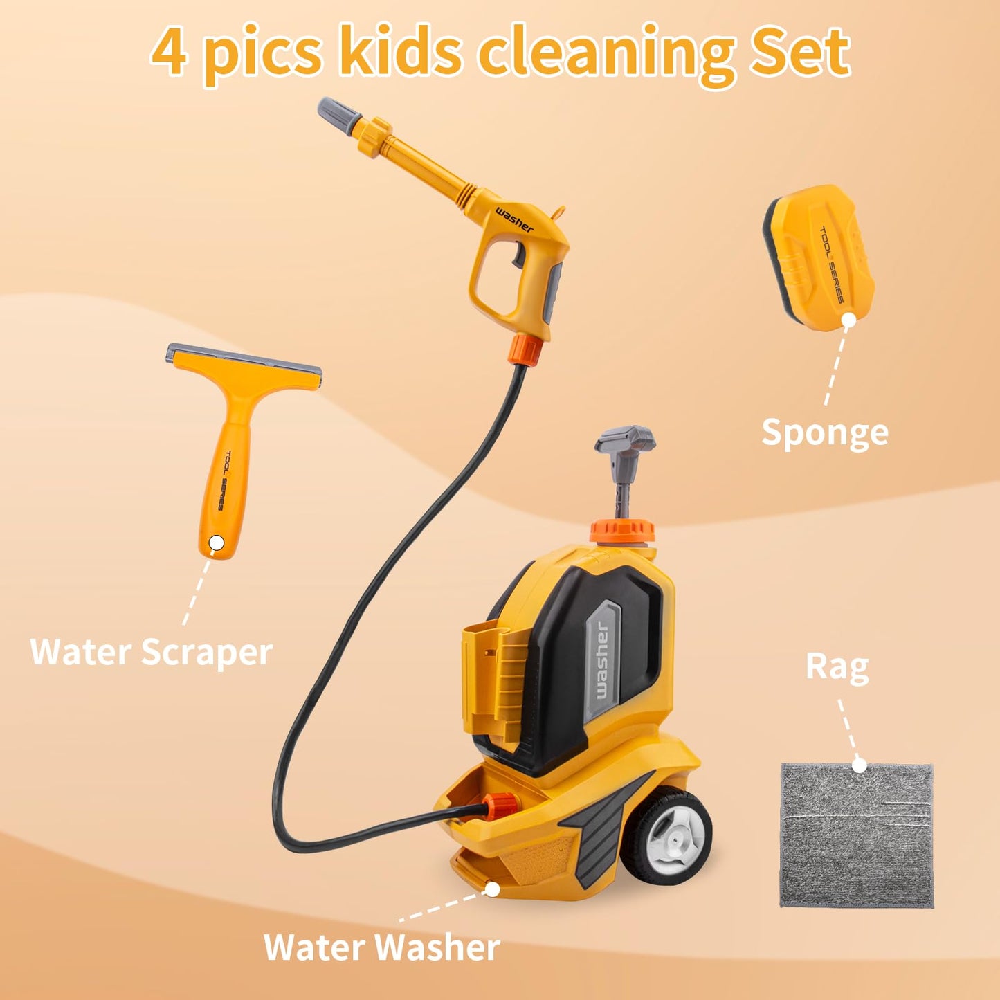 CZOALX Kids Clean Car Wash Toy Toddler Cleaning Set Car Washing Kit,Powerful Manual Pressure Washer with Scraper,Sponge,Rag,Pretend Play Toy Gift for Boys Girls Ages 3+