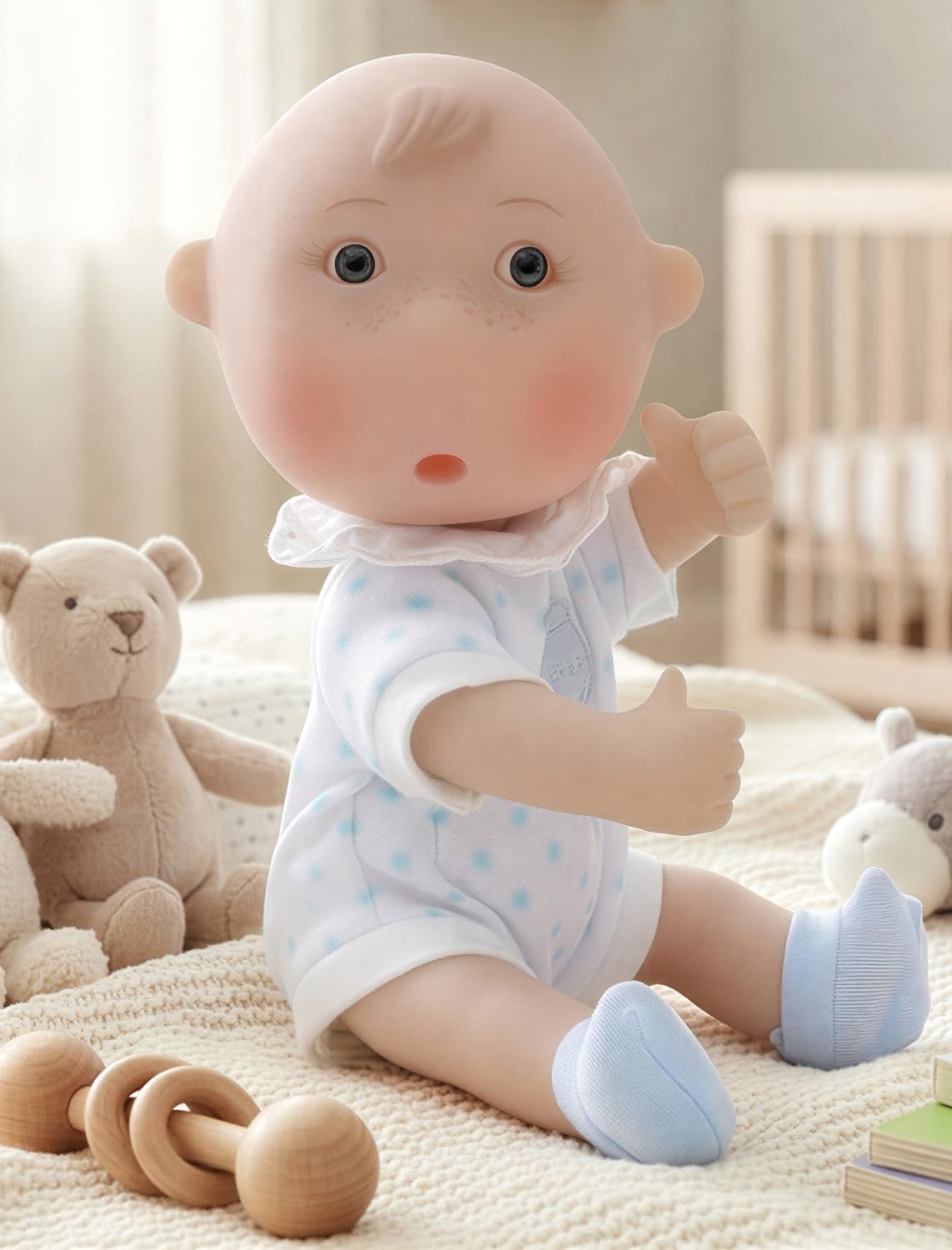 Cloveray Cute Potato Baby Doll, 7 Inch Mini Baby Doll with 5 Movable Joints, Thumb-Sucking Pose, Full Vinyl Doll Gift for Kids and Collectors, Ages 3+ (Blue)