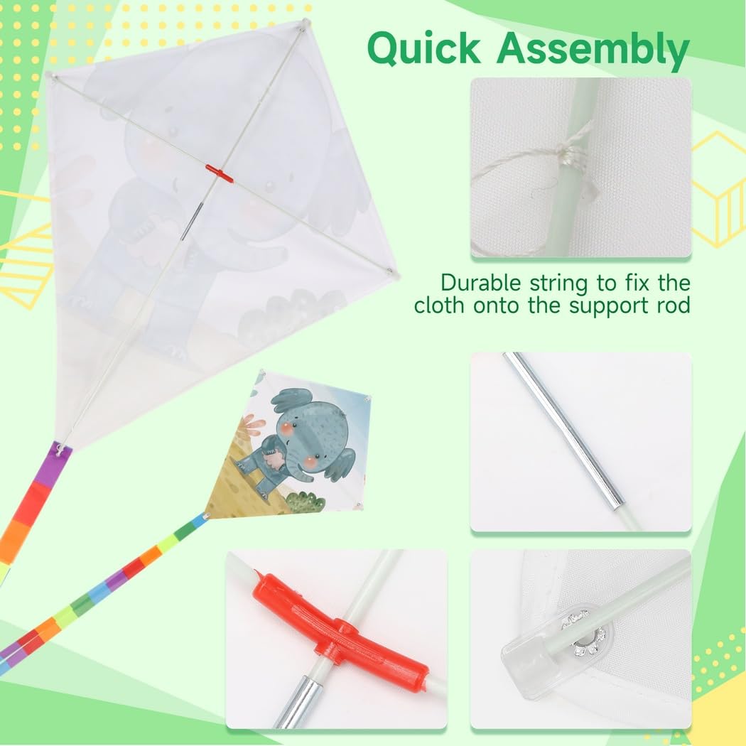 B bangcool DIY Kids Kite Blank Kites Making Painting White Paper Blank Kites with Swivel Line for Kids Outdoor Park Beach Grassland Activities (10PCS)