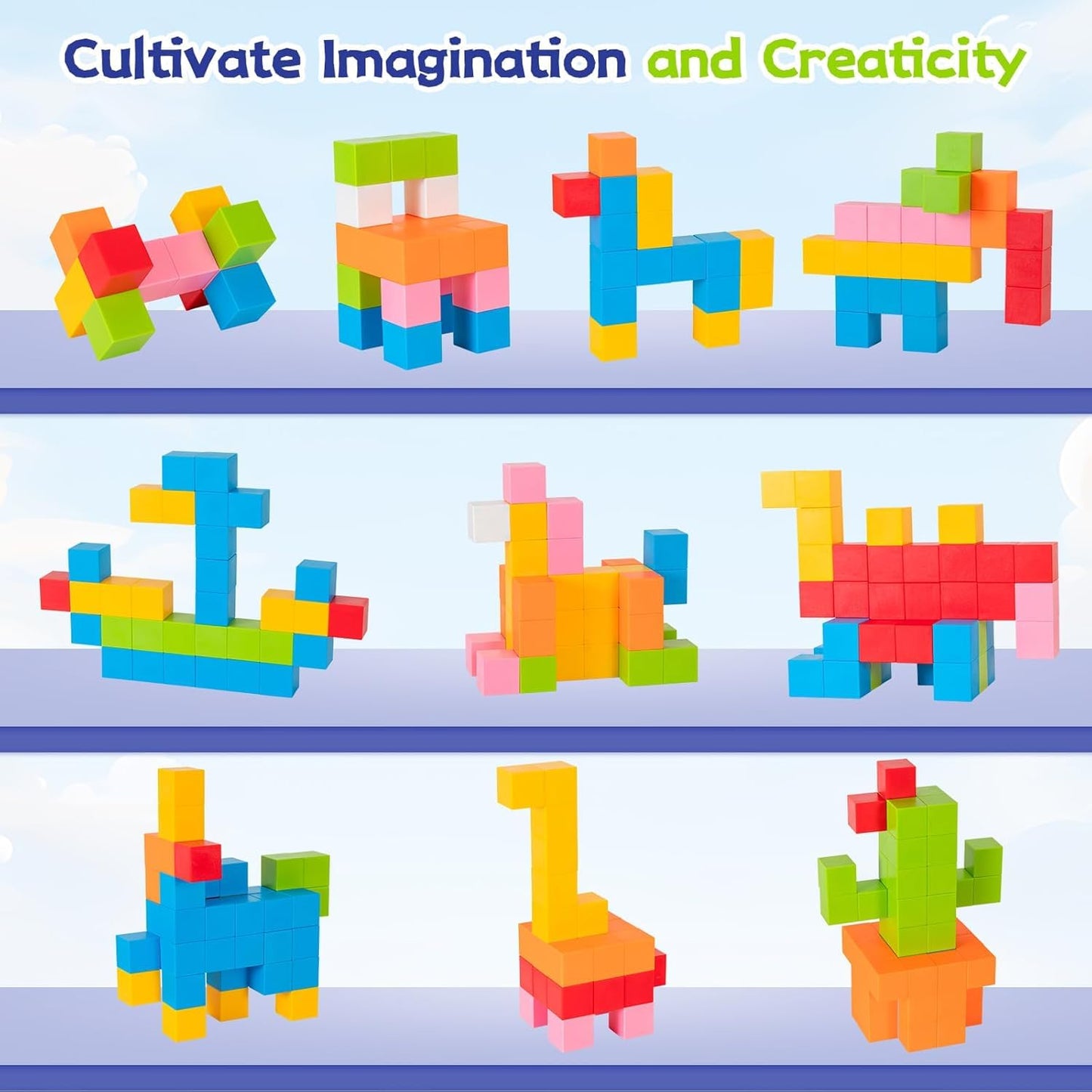 Hisine Magnetic Blocks, 24 PCS 1.18 inch Magnetic Building Blocks for Toddlers 3 4 5 6 7 8 Years Old Boys Girls Magnet Cube Toys for Sensory STEM Education Gifts for Kids Ages 3+(ESP. 3-8) (48)