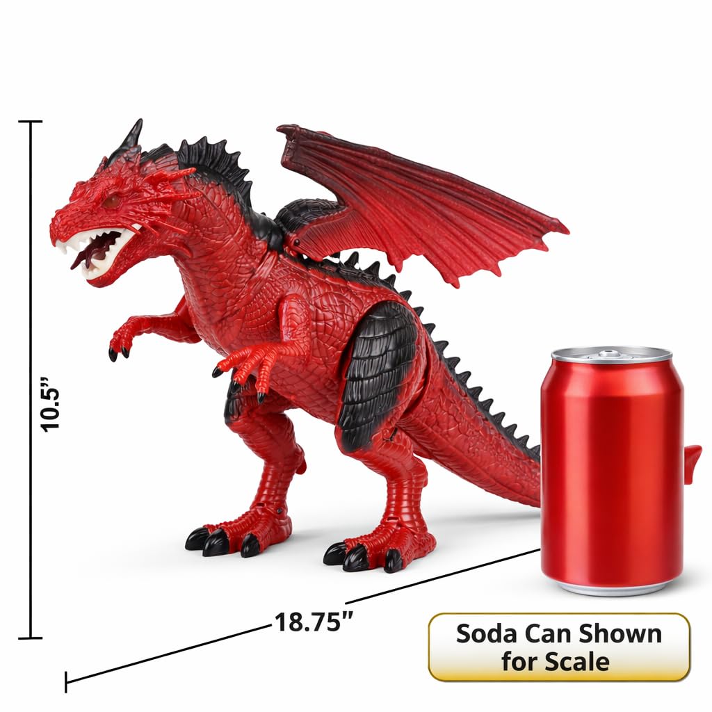 Liberty Imports Walking Dragon Toy - Interactive Robotic Fire Dragon Large 18” Battery Operated Figure with Flapping Wings, Roaring Sounds, and Light Up Eyes for Kids (Walking Dragon)