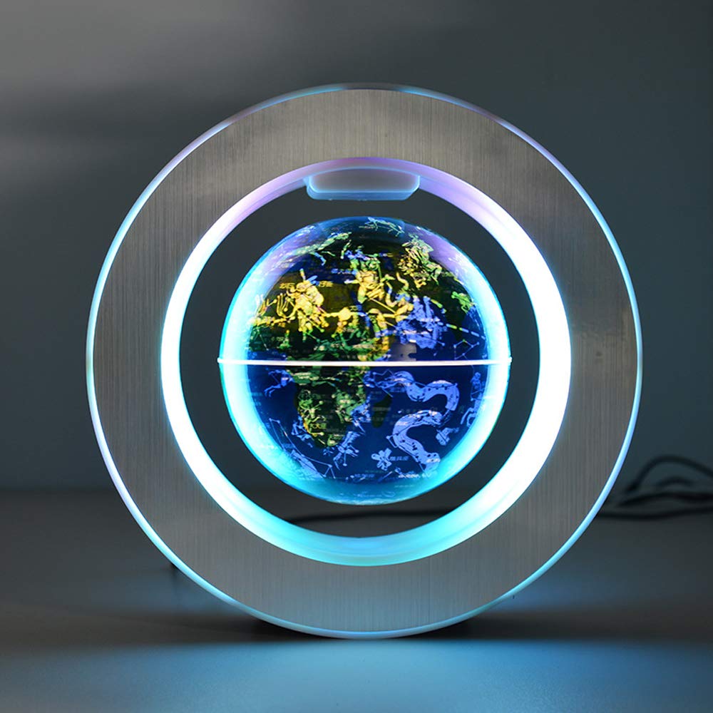 Magnetic Levitation Floating World Map with Constellations LED Light Globe 2 in 1 Anti Gravity Suspending in The Air Decoration Gadget (Blue 6 inch)