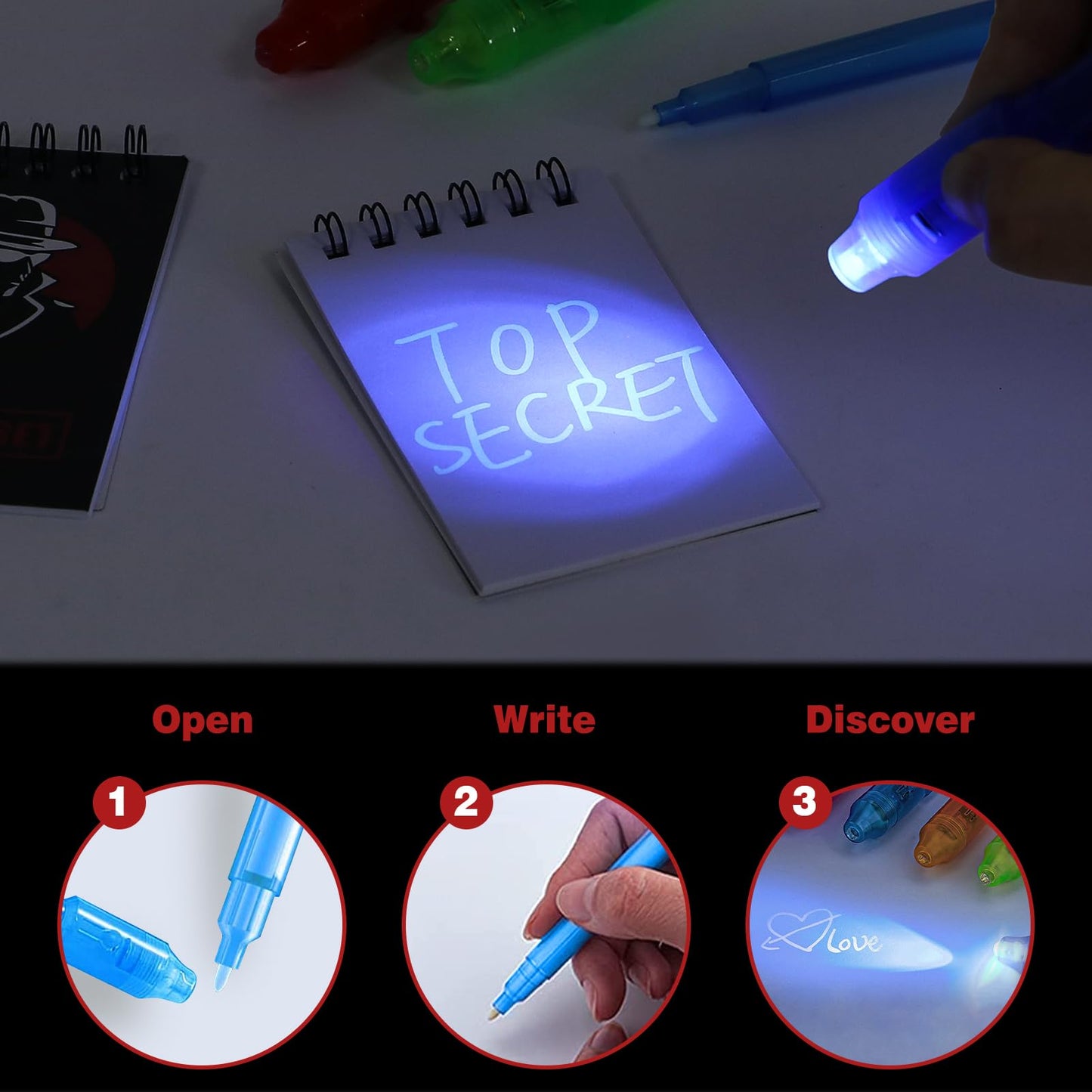 Winrayk Detective Party Favors Spy Birthday Supplies Invisible Ink Pen Top Secret Notebook Secret Agent Name Tag Magnifying Glass Ink Pad Envelope Kids Detective Game Spy Toy Escape Room Party Favors