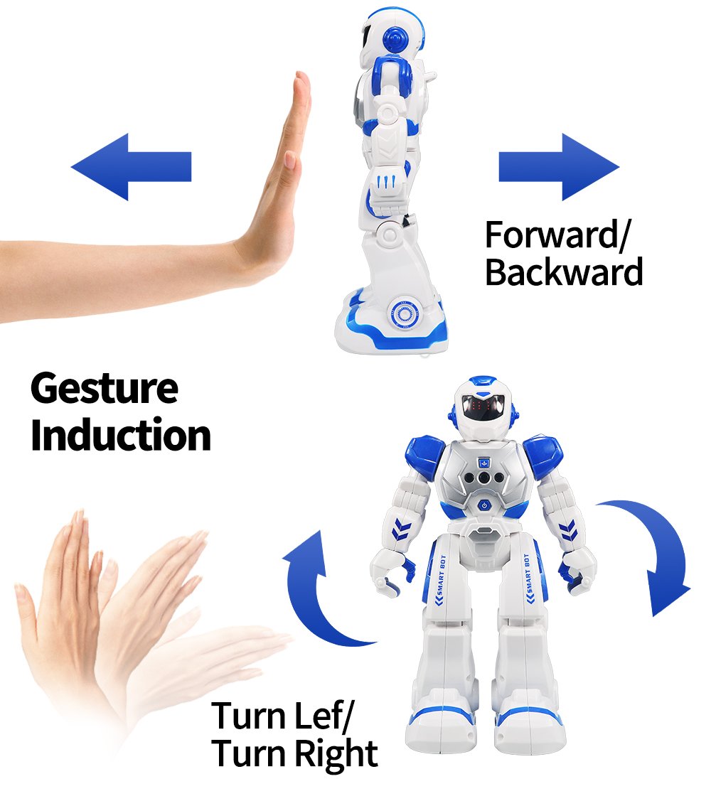 Remote Control Robot For Kids, Intelligent Programmable Robot With Infrared Controller Toys, Dancing, Singing, Moonwalking and LED Eyes, Gesture Sensing Robot Kit For Childrens Entertainment (Blue)