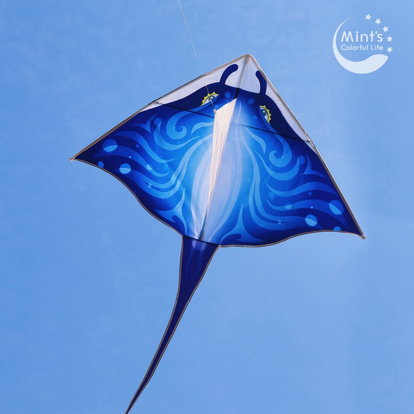 Mint's Colorful Life Devil Fish Kite for Kids Adults，Easy to Fly Delta Kite Single Line Large, Kite Handle Include (Blue)