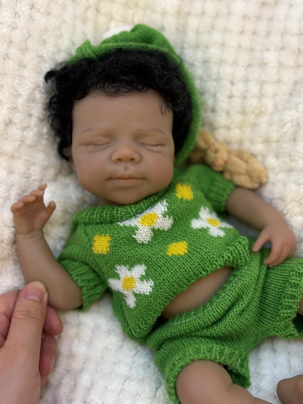 Abenduot 13inch Dark Skin Full Body Silicone Baby Dolls Realistic Silicone Newborn Anatomically Correct Girl Dolls with Hand Rooted Hair