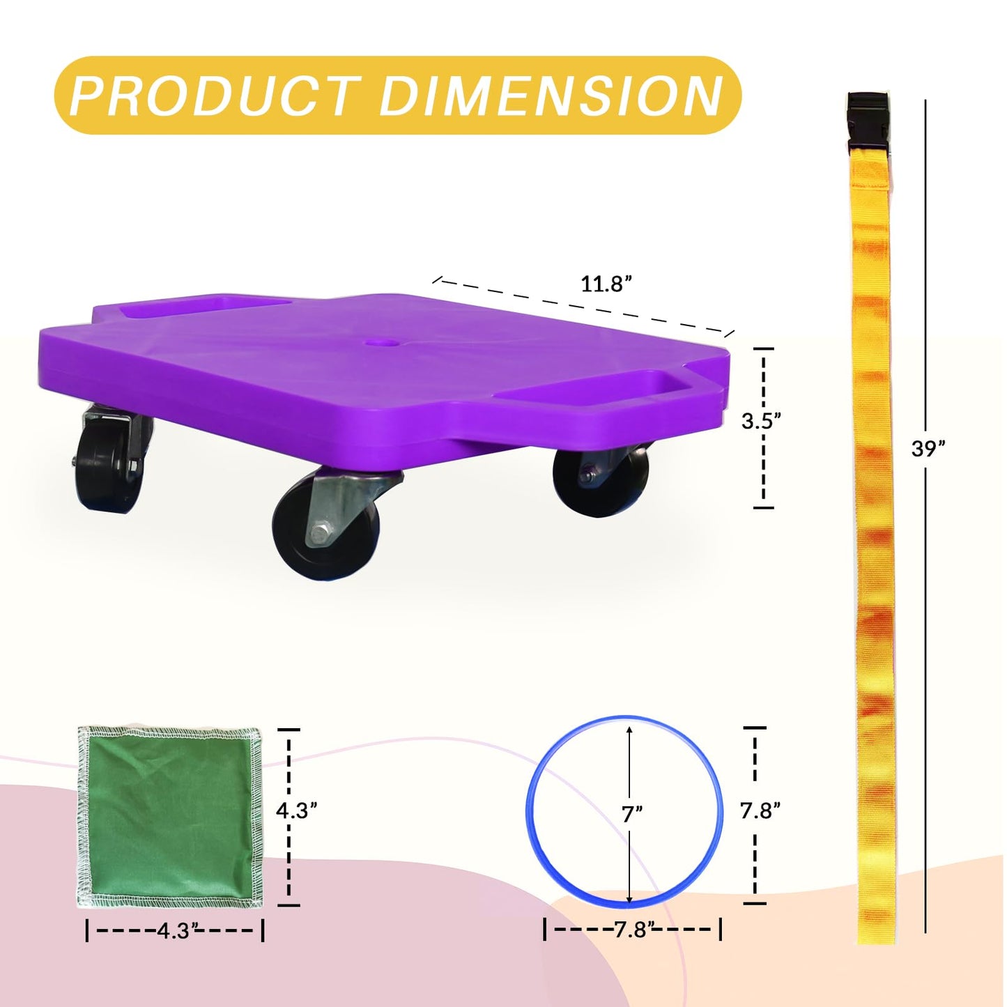 romrex 2 Plastic Scooter Boards with Handles for Kids Sitting and Sports Training, with 1 Ring, 2 Ropes and 4 Beanbags, Indoor and Outdoor Play