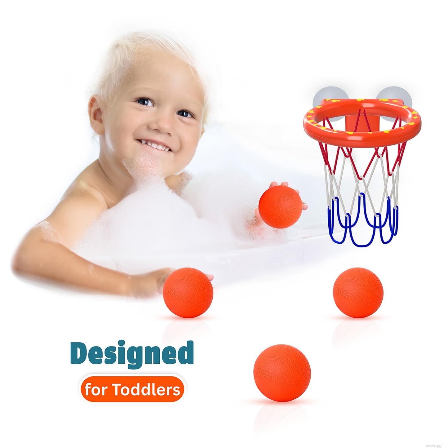 Bath Toys – Bathtub Basketball Hoop for Toddler | Bath Toys for Kids with 4 Mold-Free Balls and Strong Suction Cups Basketball Hoop | Toddler Shower Toys and Fun Bathtub Toys for Boys and Girls