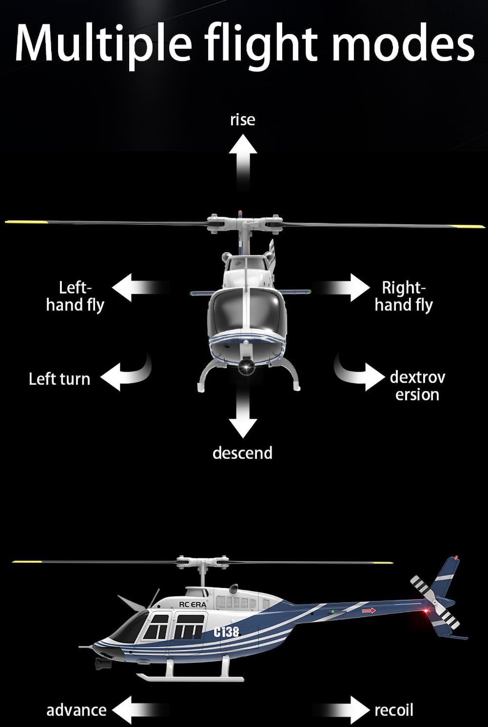 FLYCOLOR C138 RC Helicopter 2.4G 6CH 6-Axis Gyro Altitude Hold 1/33 Remote Control Plane Ready to Fly RTF(Blue-White)