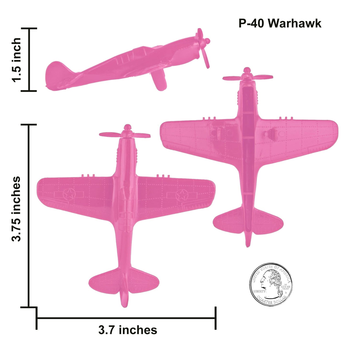 TimMee WW2 Fighter Ace Planes - Pink 9pc Plastic Army Men Airplanes USA Made