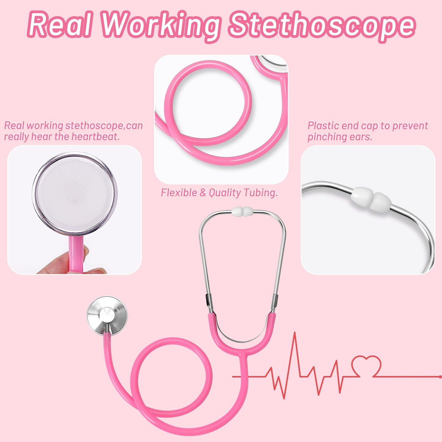 Wuclad 12 PCS Doctor Costume for Kids,Scrubs with White Lab Coat/Nurse Costume for Kids Set,Career Day Costume for Boys Girls (Pink, 5-6 Years)