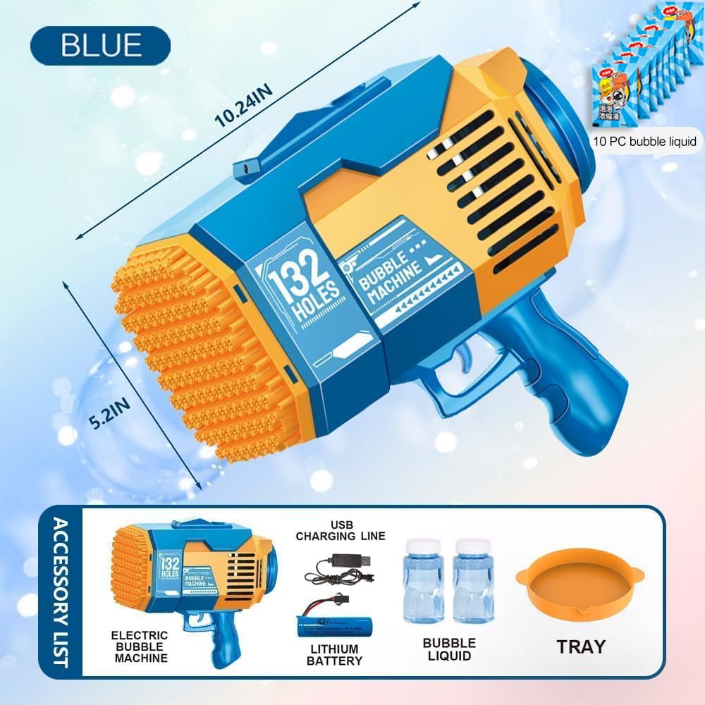 Fulercni Upgraded 132 Holes Bubble Machine Gun,Bazooka Bubble Machine,Rocket Bubble Gun Bubble Machine,Summer Toys Bubble Blaster Maker for Kids, Wedding,Birthday Gift (Blue)