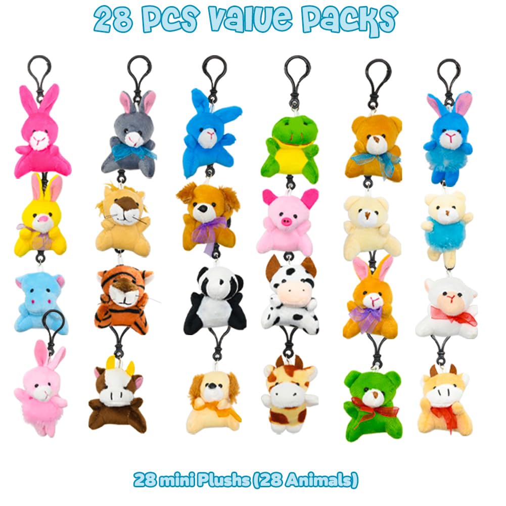 LUKBERA 28 Packs Stuffed Animal Keychains – Plush Animal Toy for Easter Egg Fillers Valentines Day Classroom Exchange Gifts, Party Favors