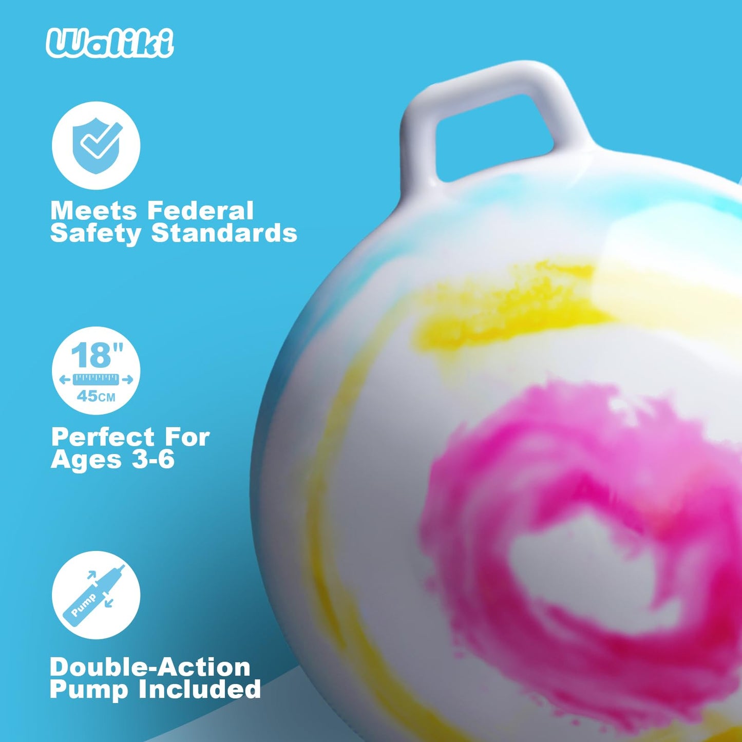 WALIKI Hopper Ball Toy for Boys & Girls Ages 3 4 5 6 Years Old | Tie-Dye Jumping Ball | 18" Hippity Hop Ball | Fun Birthday Gift