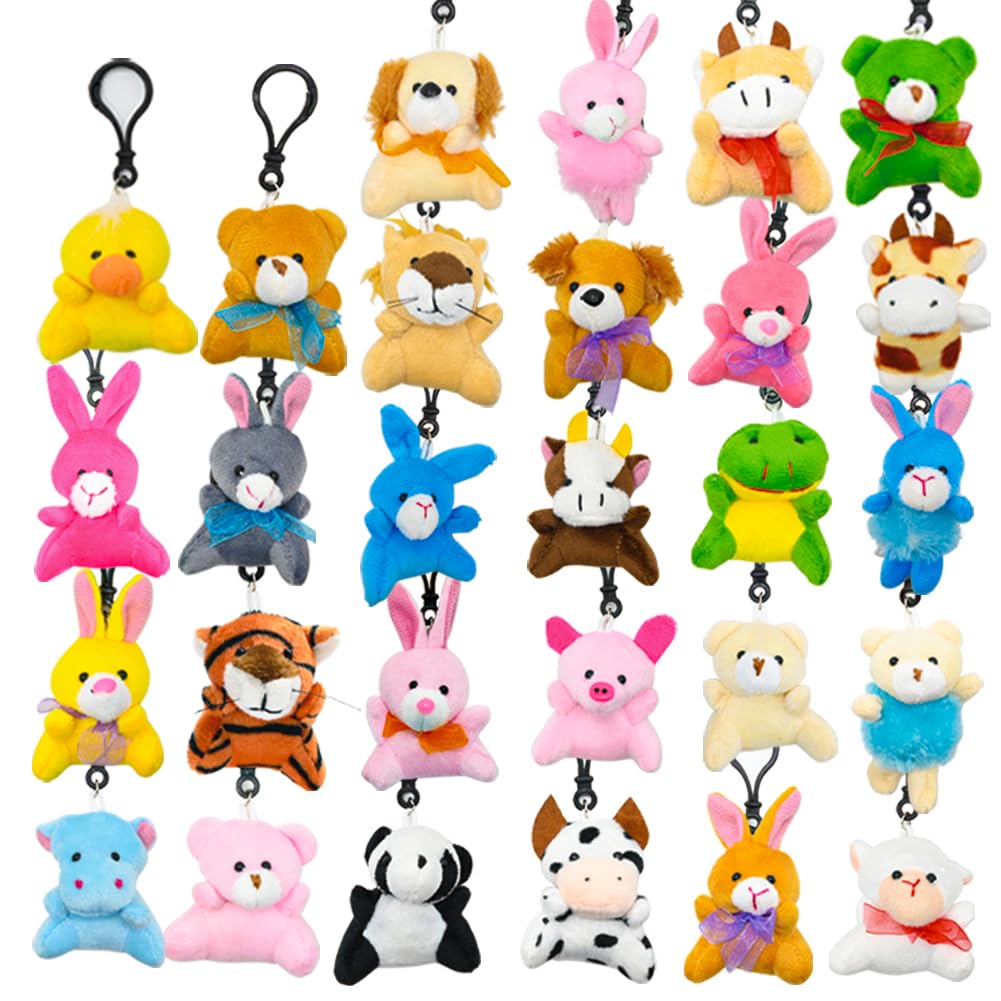 LUKBERA 28 Packs Stuffed Animal Keychains – Plush Animal Toy for Easter Egg Fillers Valentines Day Classroom Exchange Gifts, Party Favors