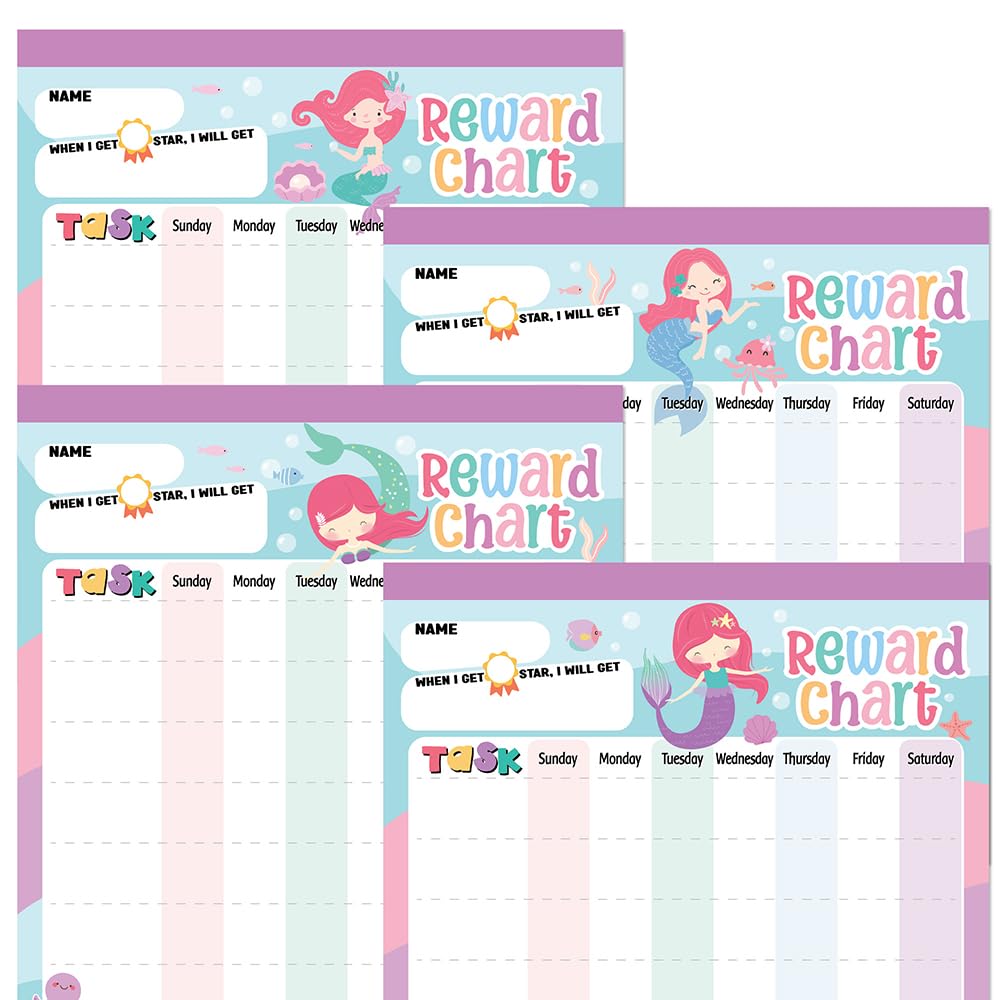 Reward Chart for Kids – Mermaid Magnetic Kids Behavior Chart, Pad with 26 Chore Charts, 1920 Star Stickers, 36 Incentive Stickers, Responsibility Chart for Kids Girls Toddlers - Kids Chore Chart