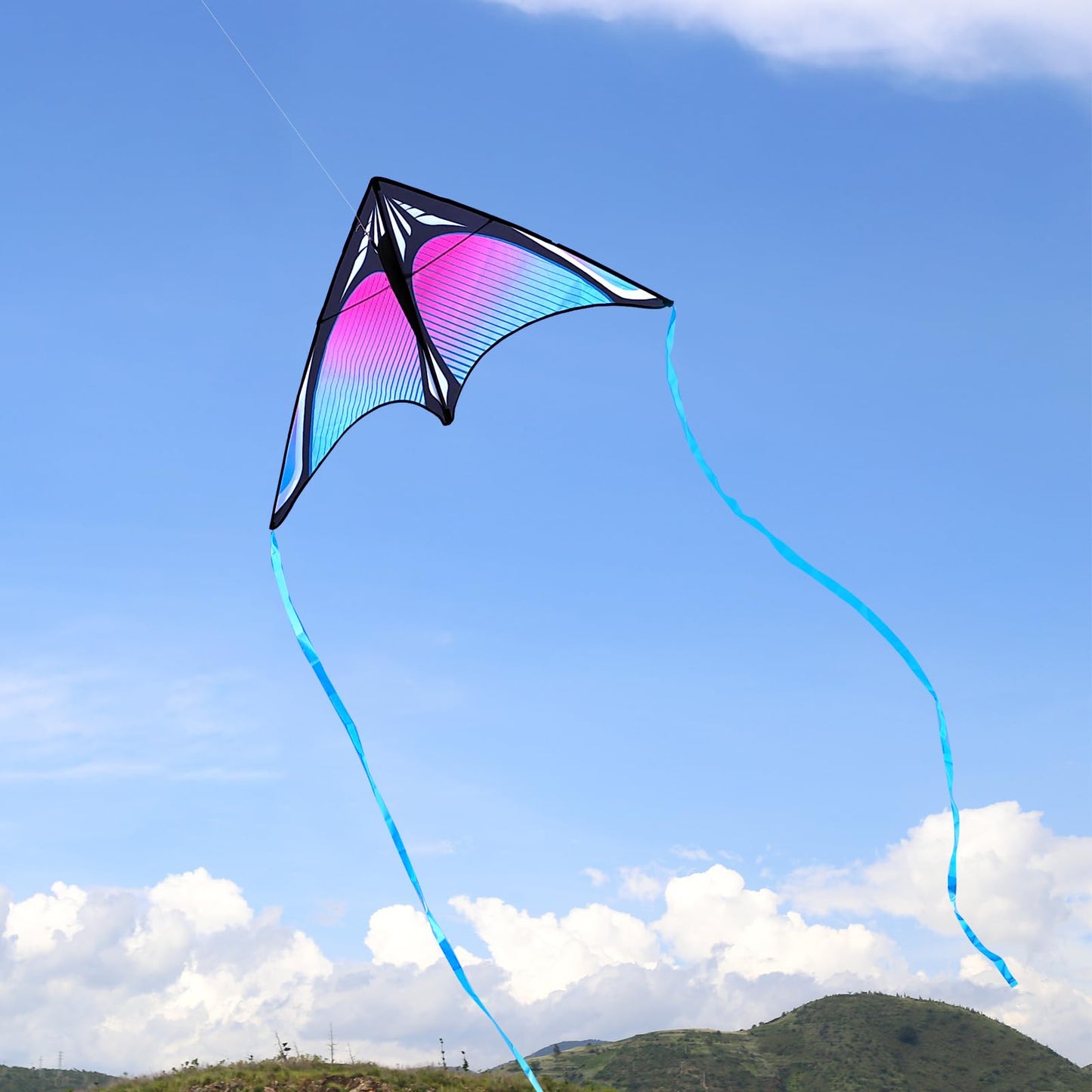 Flying Hoofer Large Beach Delta Kite for Adults and Kids Ages 4-8 & 8-12, Extremely Easy to Fly for Beginners(60X30''), Single Line Kite,Comes with 300 FT String Kite Handle.(Blue)