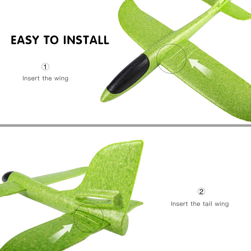 BooTaa 4 Pack Airplane/Flying Toys, 17.5" Large Throwing Foam Plane/Gliders, 2 Flight Mode, Birthday Gifts for Girls Kids 3 4 5 6 7 8 9 10 11 12 Year Old Boys,Outdoor Sport Game Toys