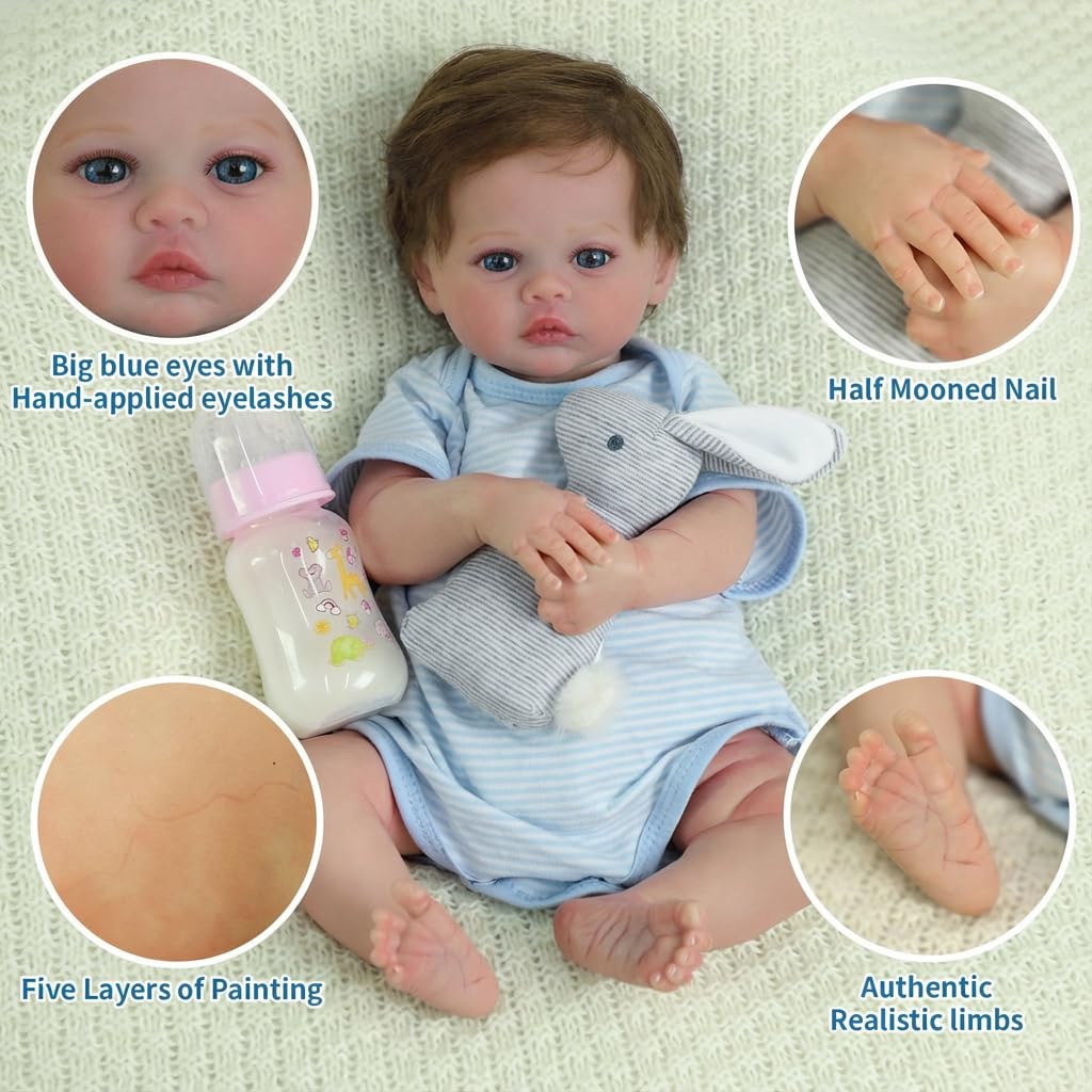 SCOM 18-Inch Reborn Baby Dolls Boy - Realistic Newborn Baby Doll, Lifelike Weighted Soft Body, Adorable Poseable Real Life Doll with Accessories – for Kids Age 3+ & Collectors Gift