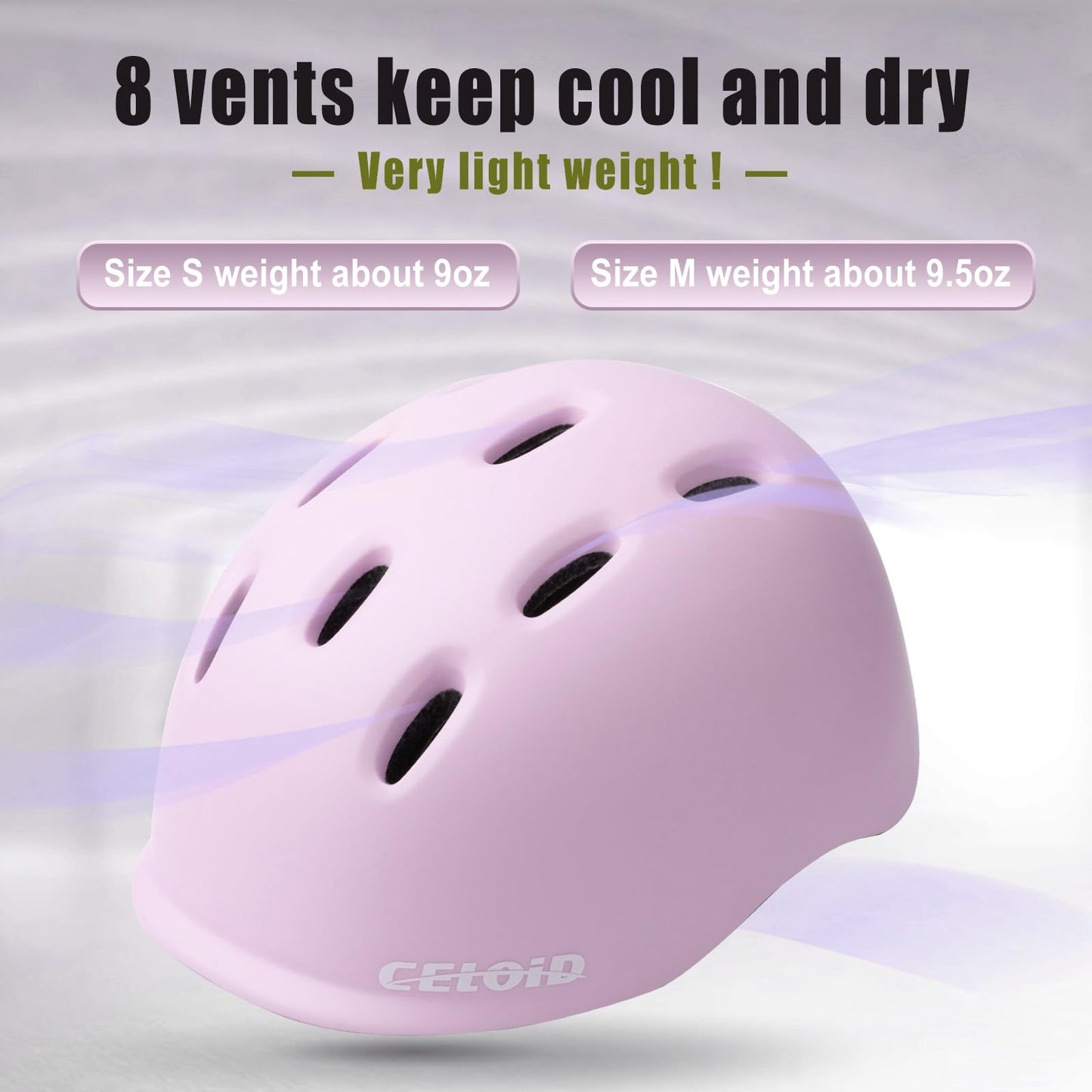 CELOID Kids Bike Helmet,Toddler Cyling Helmets for Ages 5-8 Years Boys Girls,Child Adjustable Multi-Sport Bicycle Skateboard Roller Skate Scooter Rollerblade Balance Skateboarding Helmet,Lilac