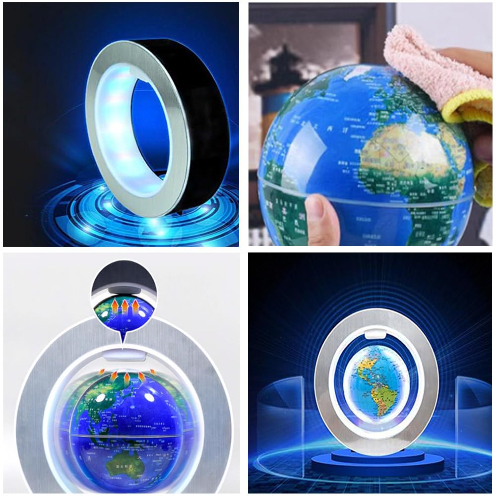 Levitation Floating Globe 4inch Rotating Magnetic Mysteriously Suspended In Air World Map Home Decoration Crafts Fashion Holiday Gifts (Blue)
