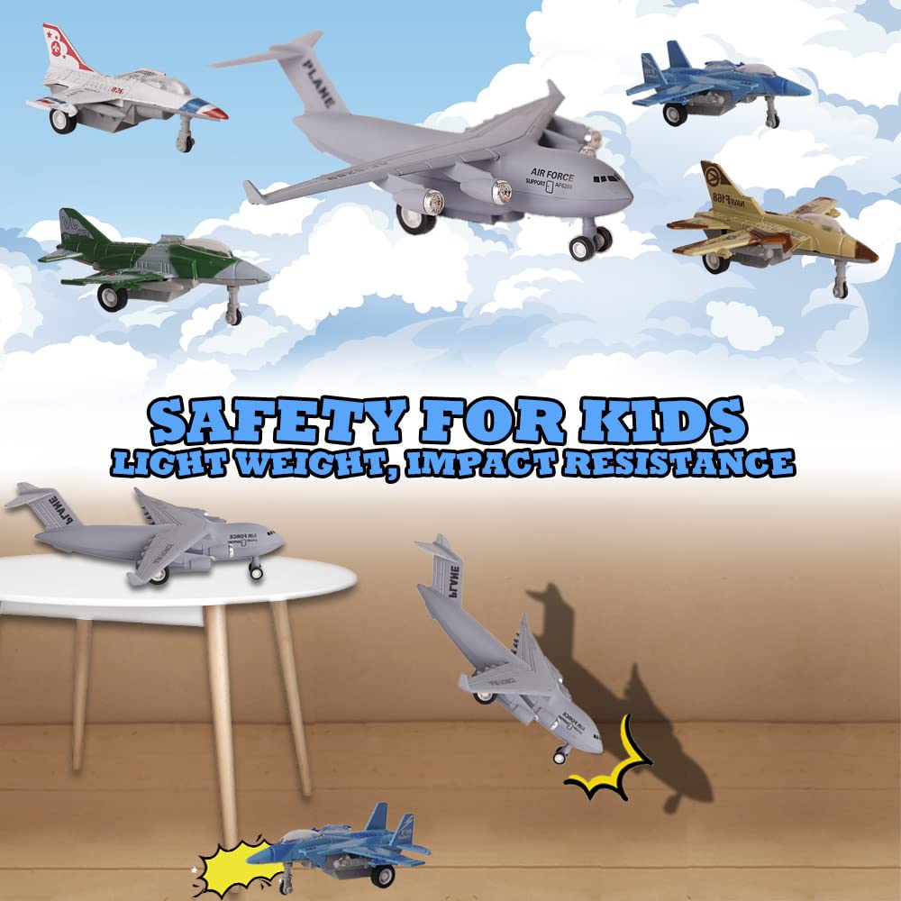 Crelloci 5 Pack Army Airplane Toys Set Military Fighter Jet Die Cast Plane Metal Aircraft Toy, Pull Back Play Vehicle Aircraft Gift for Kids Boys Girls Children 3+ Years Old