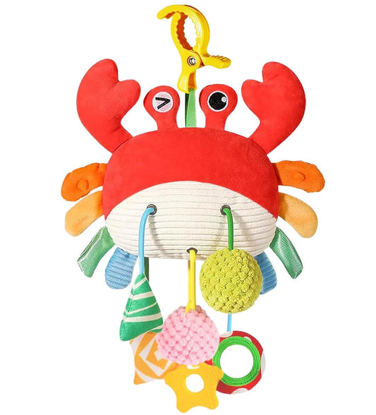Ivrmtal Car Seat Toys for Babies, Crab Baby Toys 0-6 Months Infant Carseat Hanging Stroller Accessories Sensory Newborn Easter Gift 1 2 3 4 5 6 Month Old Boy Essentials Stuff with Clip, Rattle, Mirror