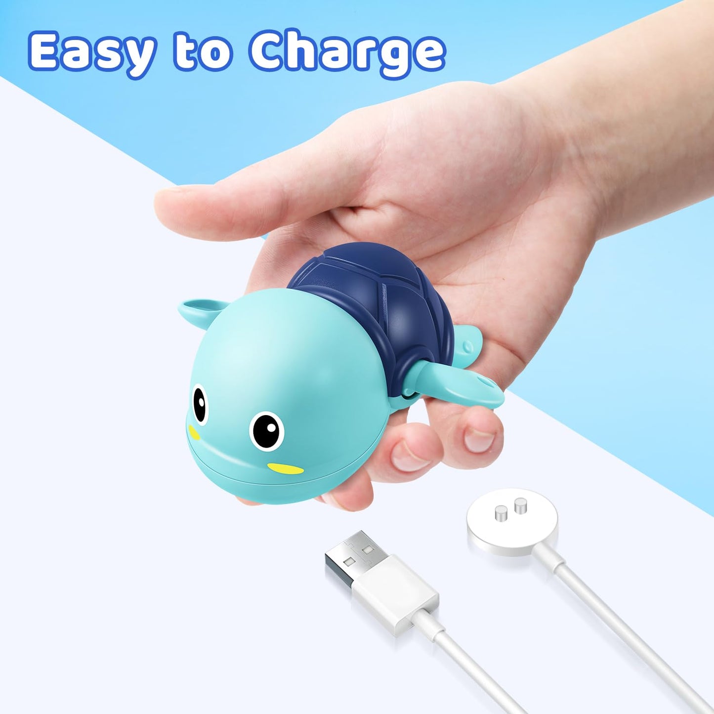 Electric Swimming Turtle Bath Toys - Automatic Swimming with Colorful LED Lights, Rechargeable Light Up Water Pool Floating Toys for Toddlers Kids Ages 1-3 4-8 Year Old Boy Girl
